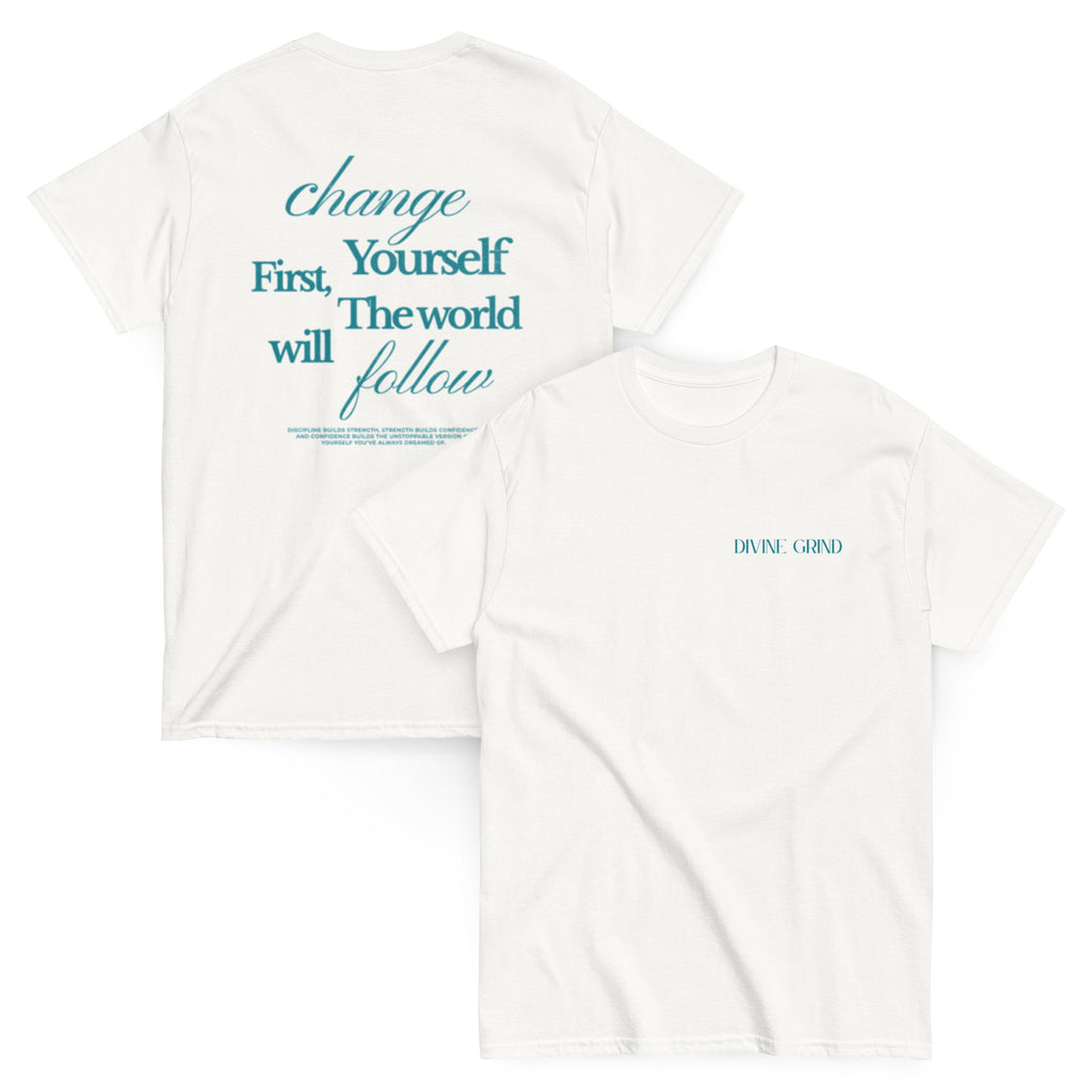 camiseta de manga corta "change yourself first, the world will follow"