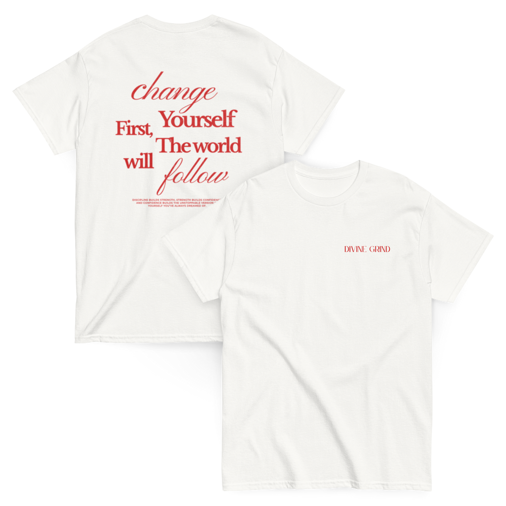 camiseta de manga corta "change yourself first, the world will follow"
