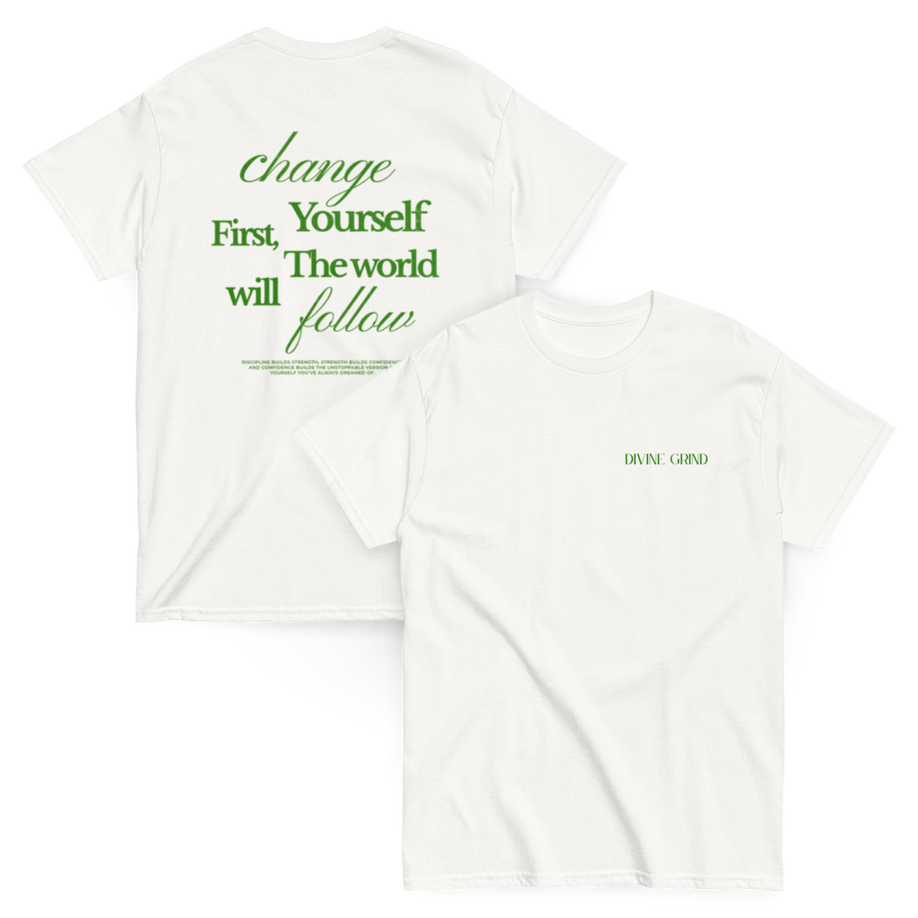 camiseta de manga corta "change yourself first, the world will follow"